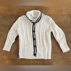 Janie and Jack Boys Ivory Cable Knit Cardigan with Dark Brown Accents